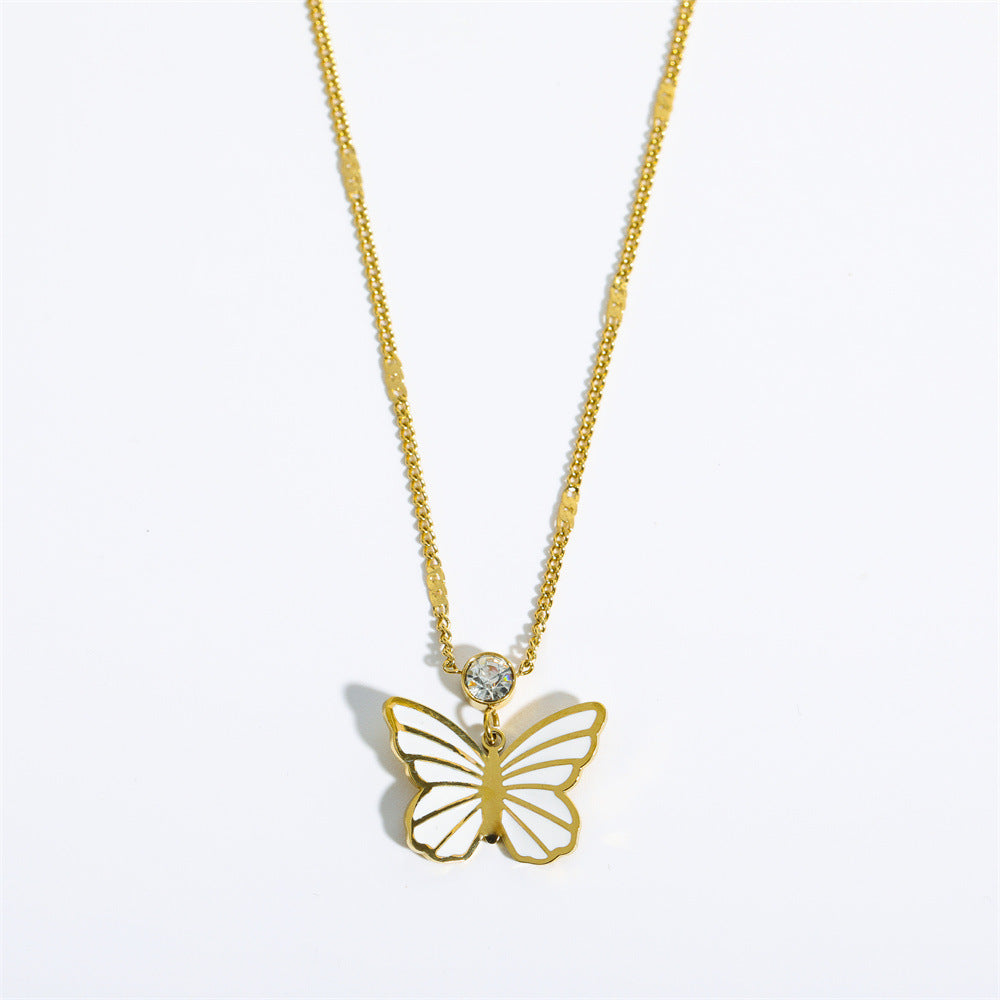 Collar de suéter de acero inoxidable de mariposa tridimensional al por mayor